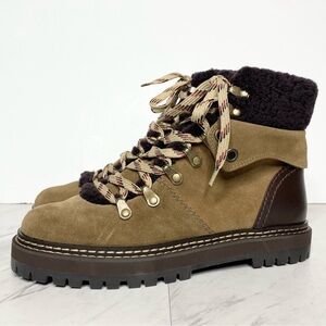 See by Chloe Eileen Brown Suede Fold Over Lace Up Boot 38